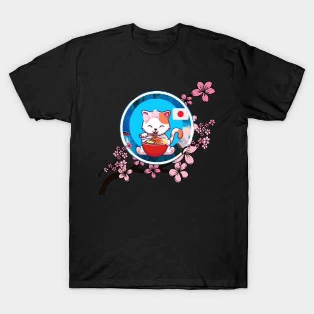 Cat Eating Ramen T-Shirt by TASKARAINK